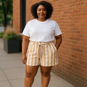 ❄️ Cato | Safari Striped Belted Shorts Size 26/28 Linen